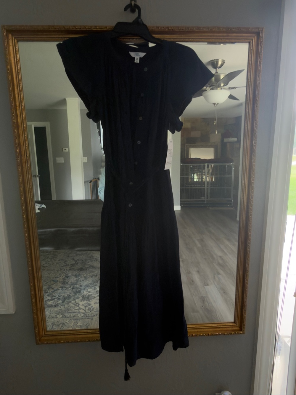 Time and Tru Black Button-Front Midi Dress with Waist Tie